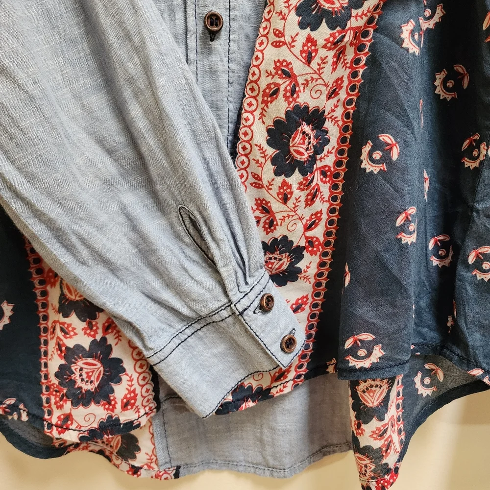 Free People Bandana Chambray Western Shirt Button-up Size Medium
